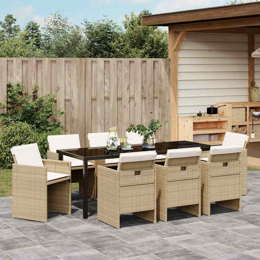 Garten Essgruppe mit Kissen 9 pcs Beige Poly-Rattan