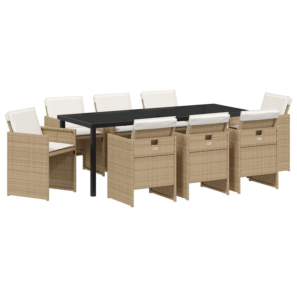 Garten Essgruppe mit Kissen 9 pcs Beige Poly-Rattan