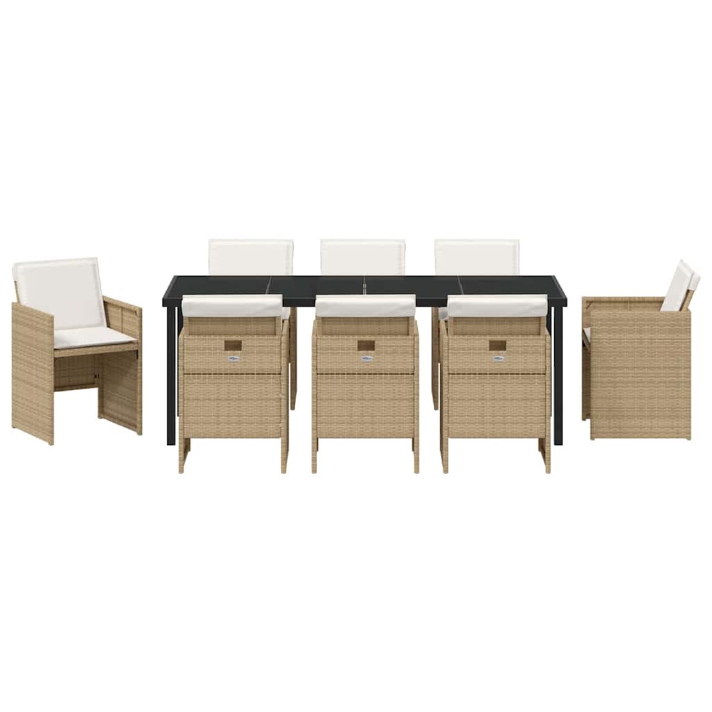 Garten Essgruppe mit Kissen 9 pcs Beige Poly-Rattan