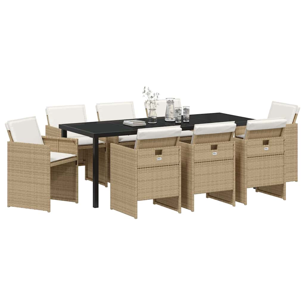 Garten Essgruppe mit Kissen 9 pcs Beige Poly-Rattan