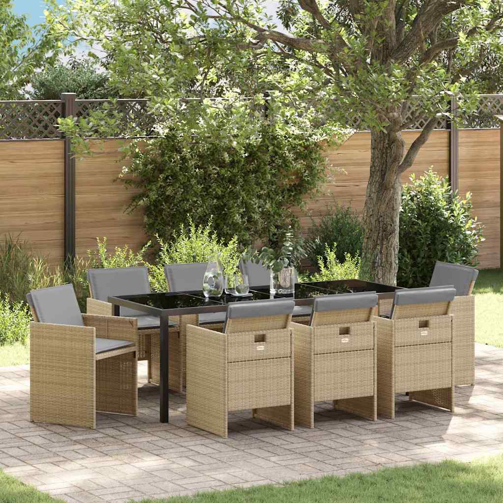 Garten Essgruppe mit Kissen 9 pcs Beige Poly-Rattan