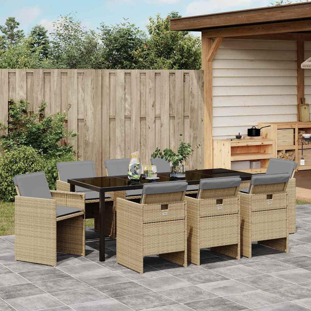 Garten Essgruppe mit Kissen 9 pcs Beige Poly-Rattan