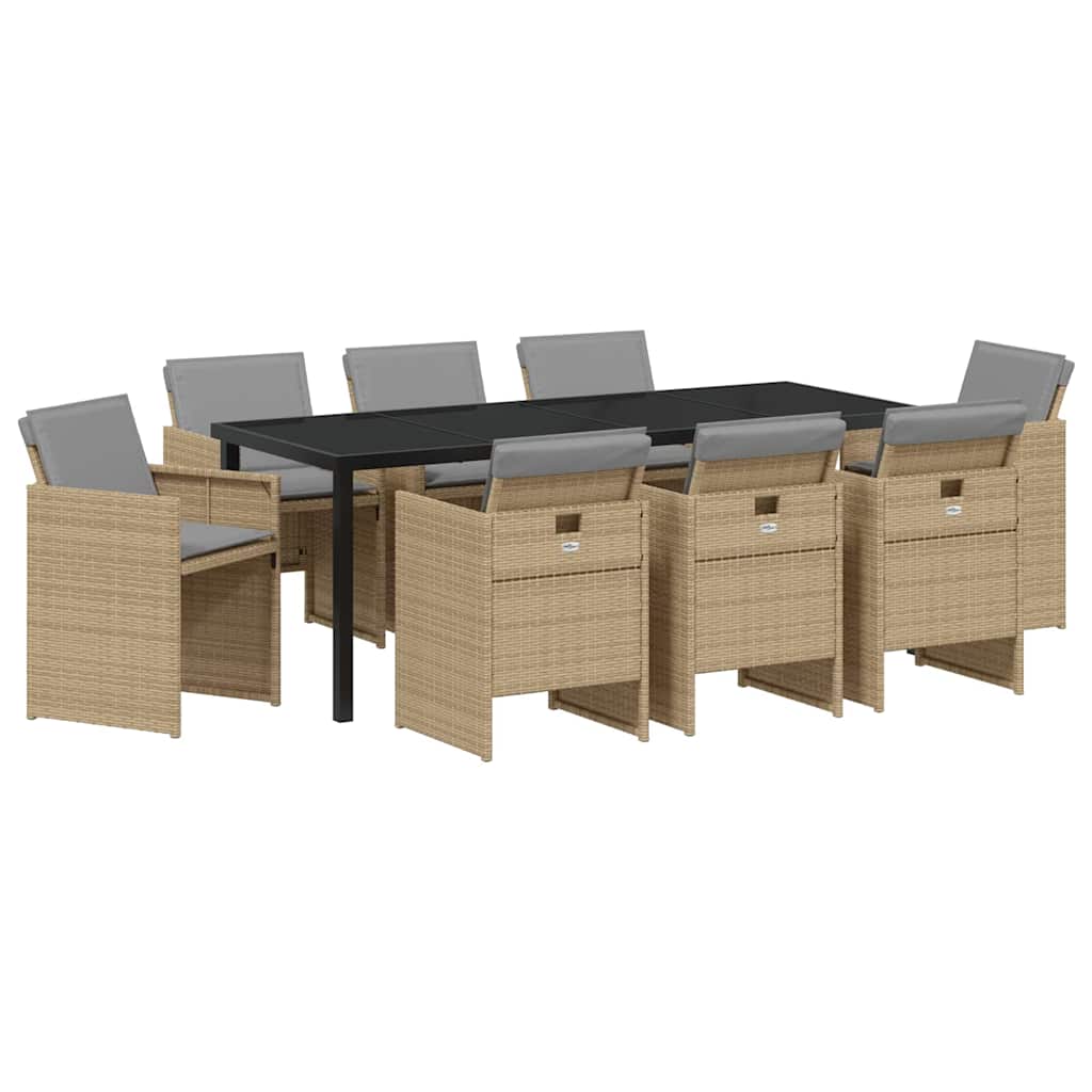 Garten Essgruppe mit Kissen 9 pcs Beige Poly-Rattan
