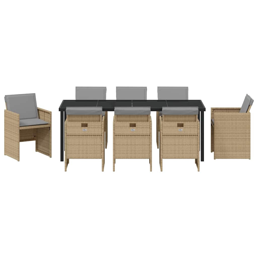 Garten Essgruppe mit Kissen 9 pcs Beige Poly-Rattan