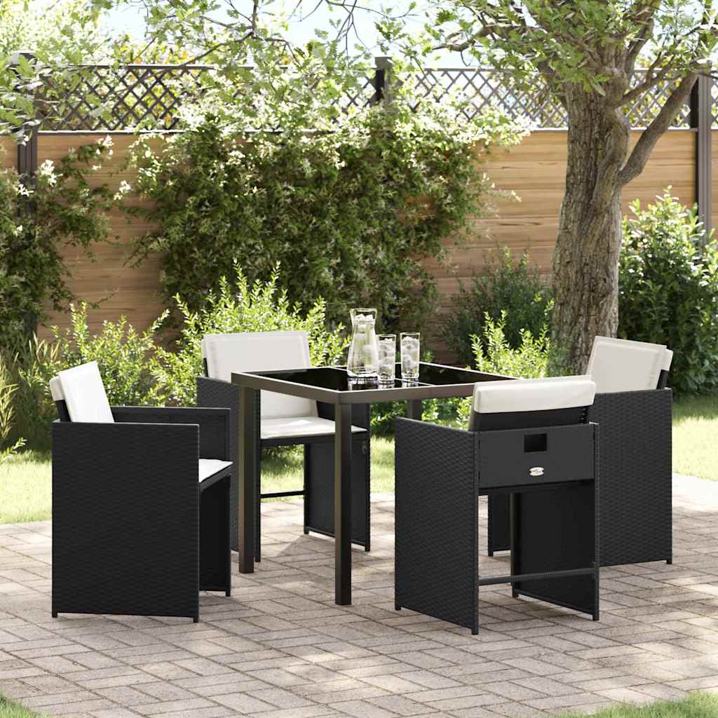 Garten Essgruppe mit Kissen 5 pcs Schwarz Poly-Rattan
