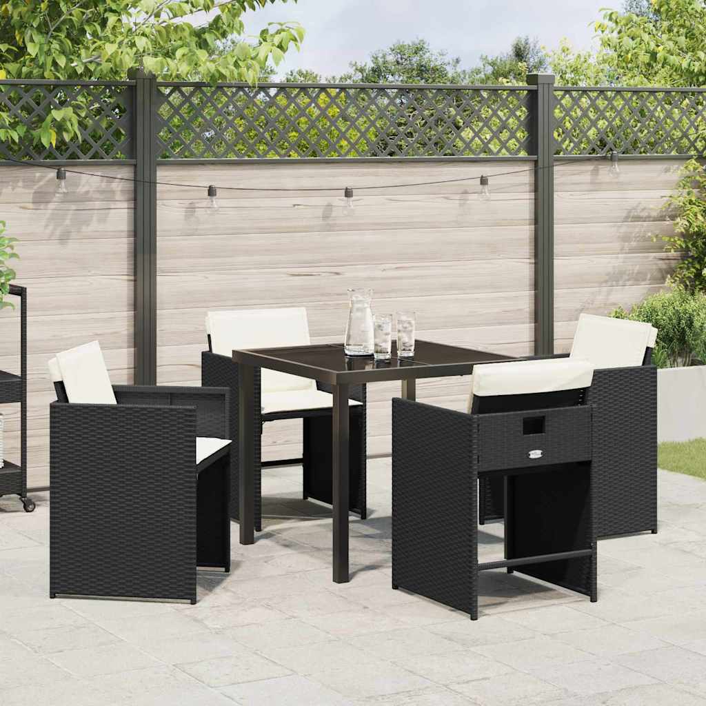 Garten Essgruppe mit Kissen 5 pcs Schwarz Poly-Rattan