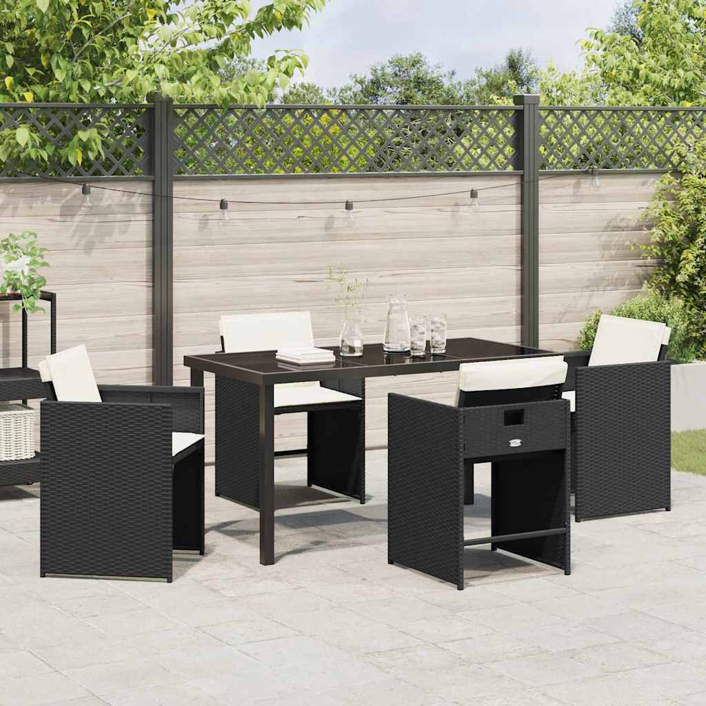 Garten Essgruppe mit Kissen 5 pcs Schwarz Poly-Rattan