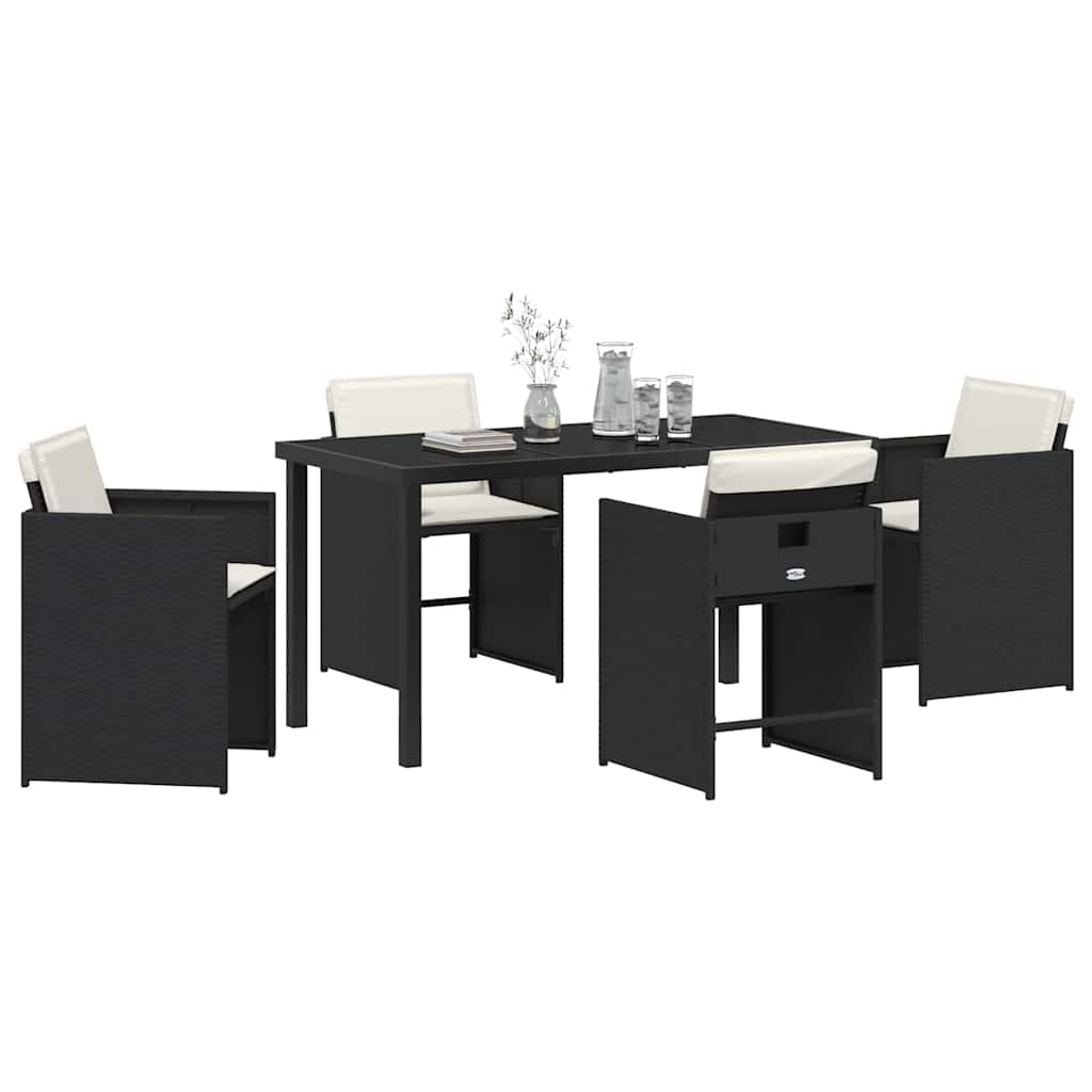 Garten Essgruppe mit Kissen 5 pcs Schwarz Poly-Rattan