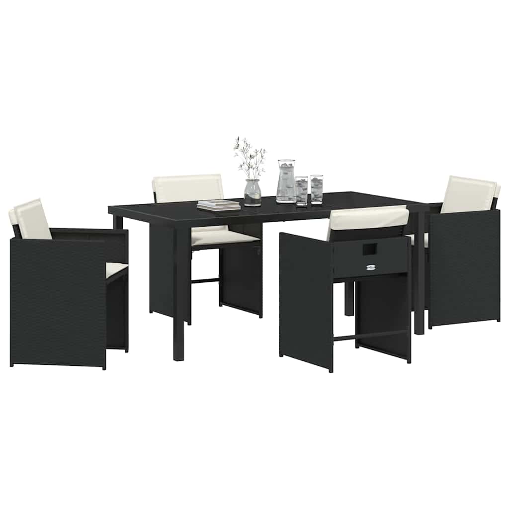 Garten Essgruppe mit Kissen 5 pcs Schwarz Poly-Rattan