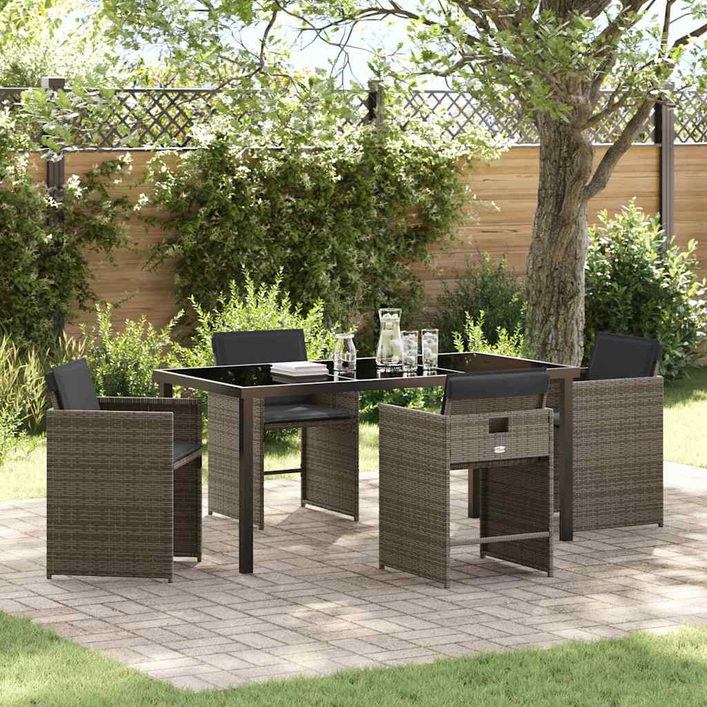 Garten Essgruppe mit Kissen 5 pcs Grau Poly-Rattan