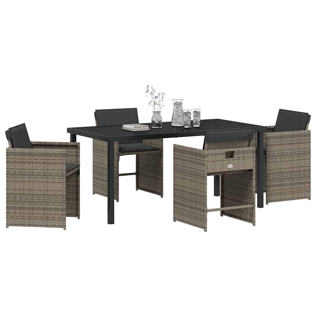 Garten Essgruppe mit Kissen 5 pcs Grau Poly-Rattan