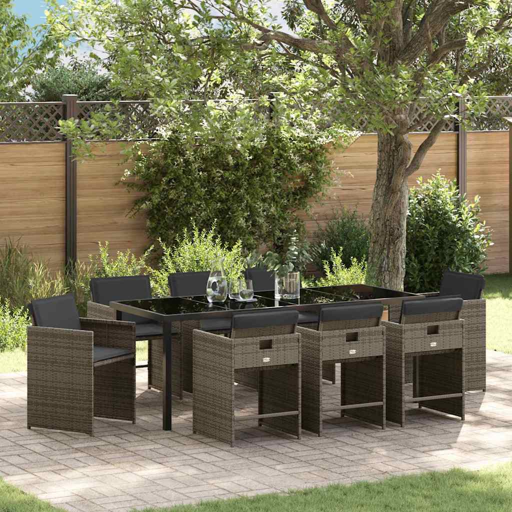 Garten Essgruppe mit Kissen 9 pcs Grau Poly-Rattan