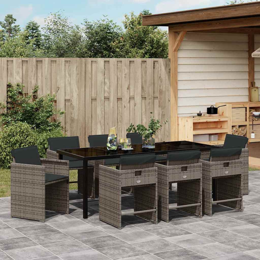 Garten Essgruppe mit Kissen 9 pcs Grau Poly-Rattan