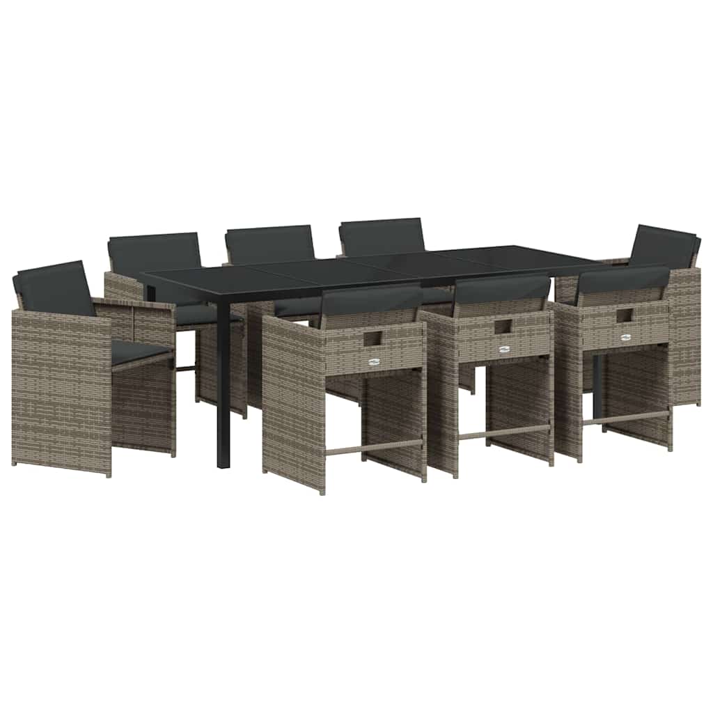 Garten Essgruppe mit Kissen 9 pcs Grau Poly-Rattan