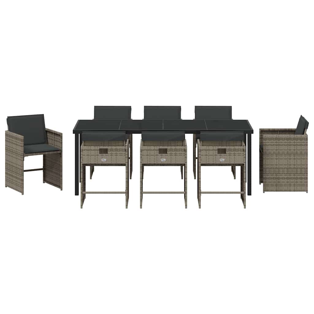 Garten Essgruppe mit Kissen 9 pcs Grau Poly-Rattan