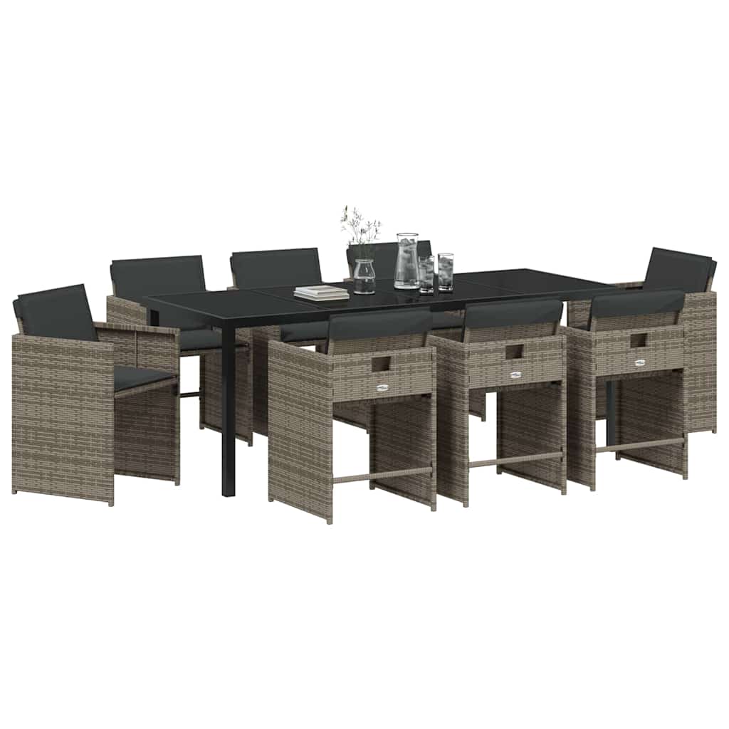 Garten Essgruppe mit Kissen 9 pcs Grau Poly-Rattan