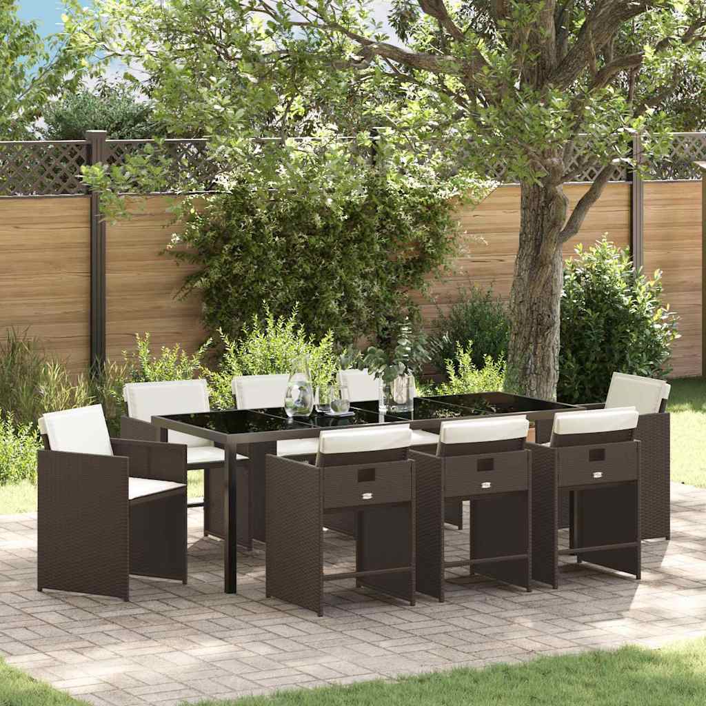 Garten Essgruppe mit Kissen 9 pcs Braun Poly-Rattan