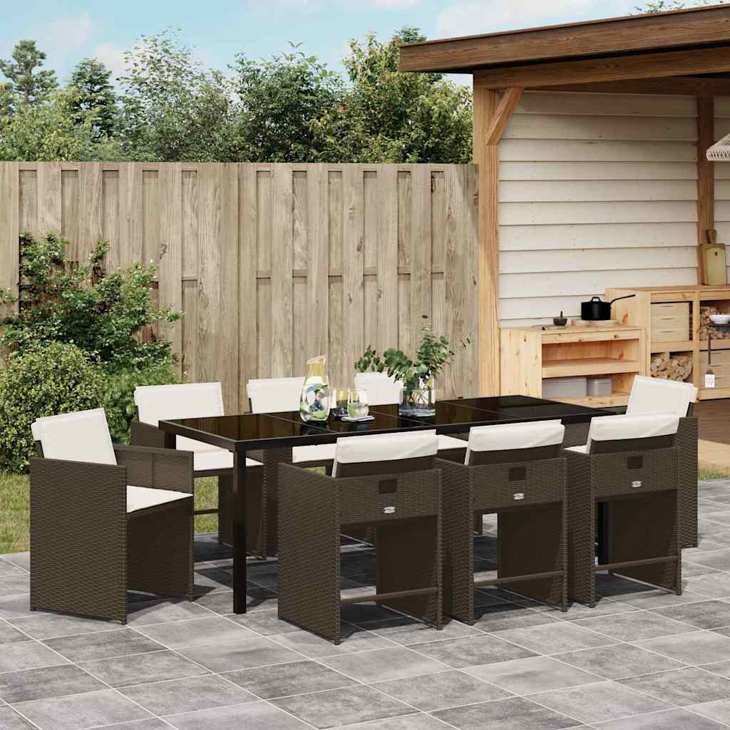 Garten Essgruppe mit Kissen 9 pcs Braun Poly-Rattan