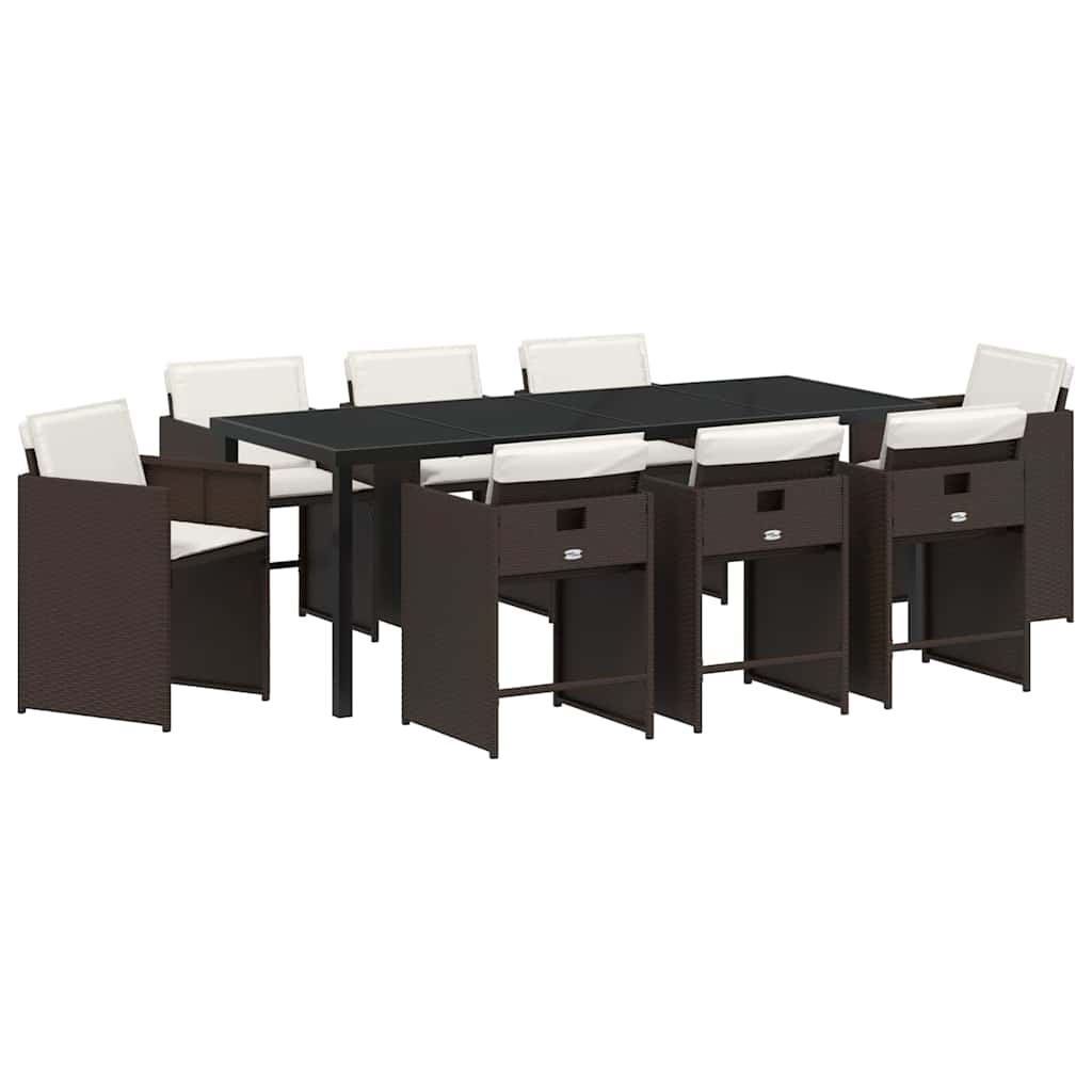 Garten Essgruppe mit Kissen 9 pcs Braun Poly-Rattan