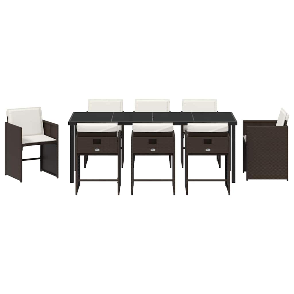 Garten Essgruppe mit Kissen 9 pcs Braun Poly-Rattan