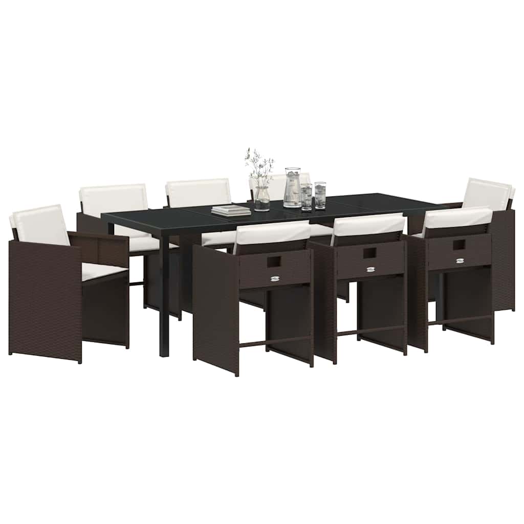 Garten Essgruppe mit Kissen 9 pcs Braun Poly-Rattan