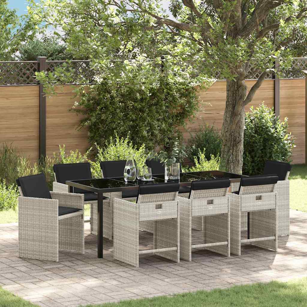 Garten Essgruppe mit Kissen 9 pcs Hellgrau Poly-Rattan