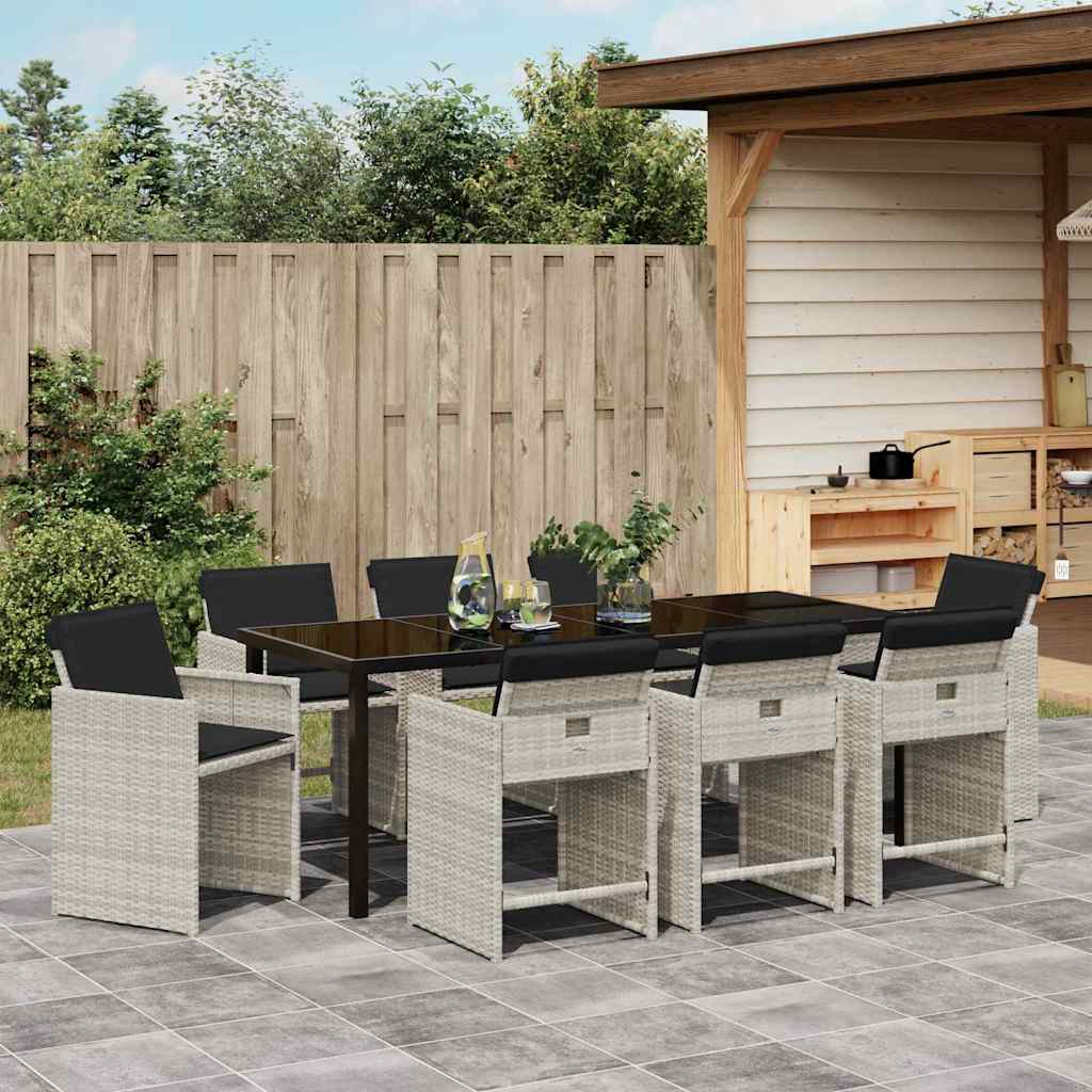 Garten Essgruppe mit Kissen 9 pcs Hellgrau Poly-Rattan