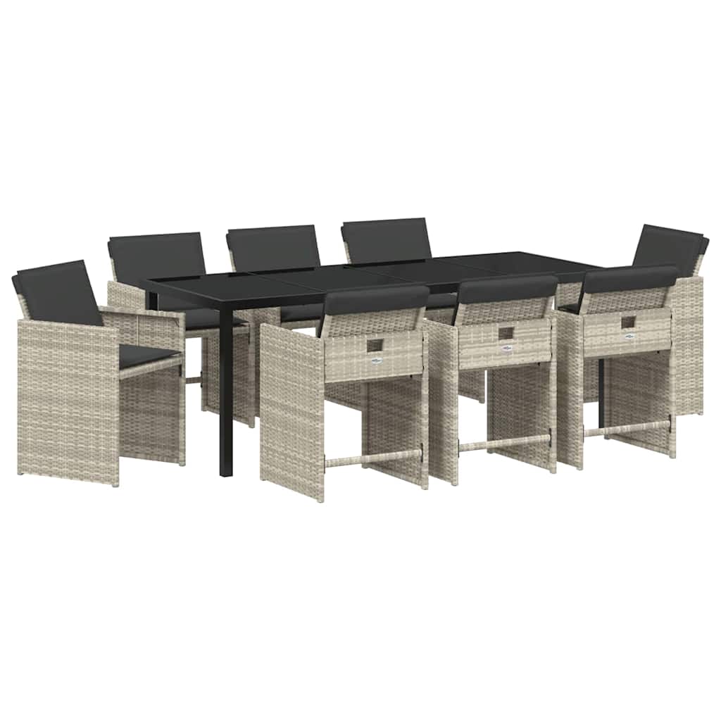 Garten Essgruppe mit Kissen 9 pcs Hellgrau Poly-Rattan