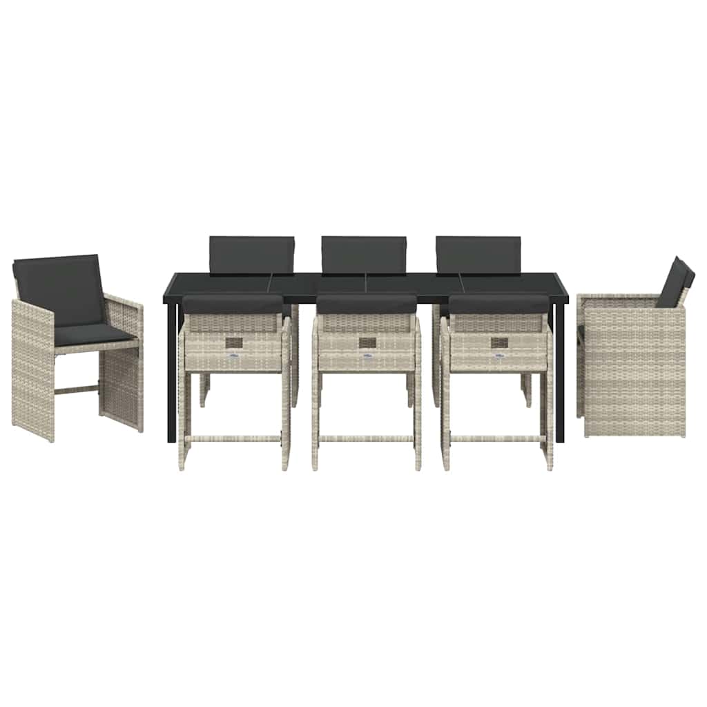 Garten Essgruppe mit Kissen 9 pcs Hellgrau Poly-Rattan