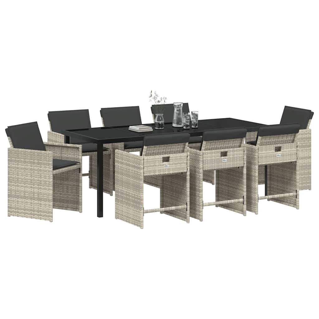 Garten Essgruppe mit Kissen 9 pcs Hellgrau Poly-Rattan