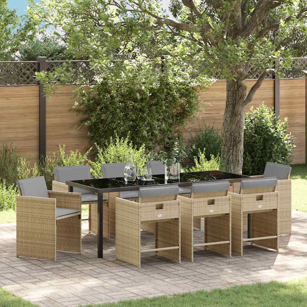 Garten Essgruppe mit Kissen 9 pcs Beige Poly-Rattan