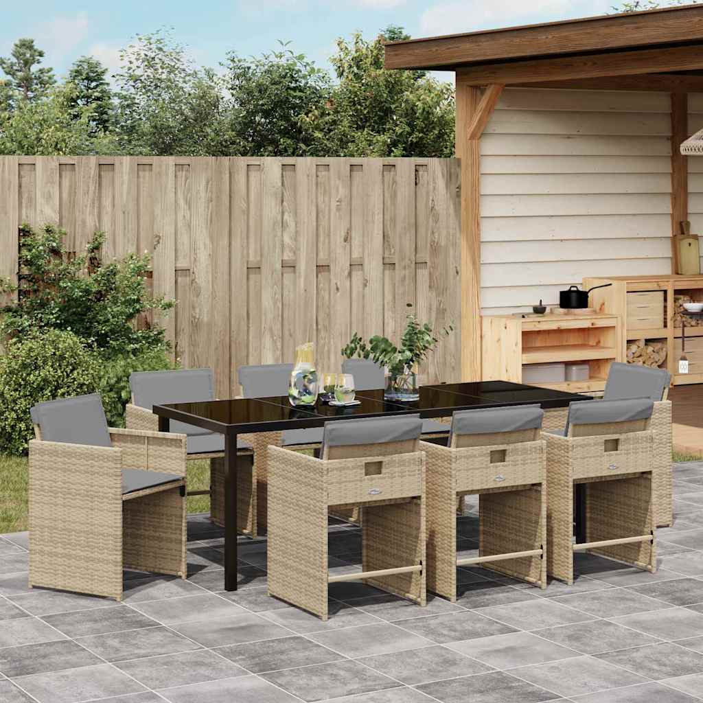 Garten Essgruppe mit Kissen 9 pcs Beige Poly-Rattan