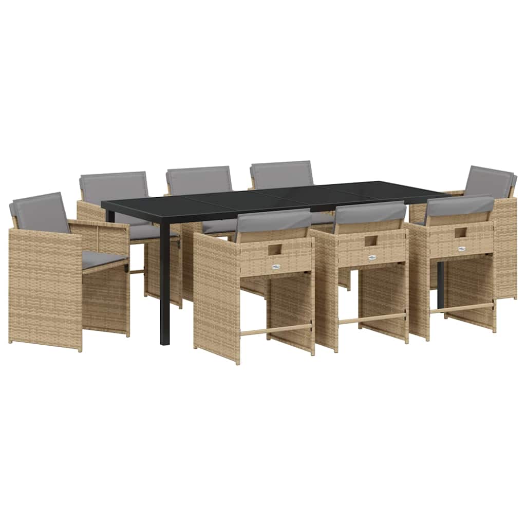 Garten Essgruppe mit Kissen 9 pcs Beige Poly-Rattan
