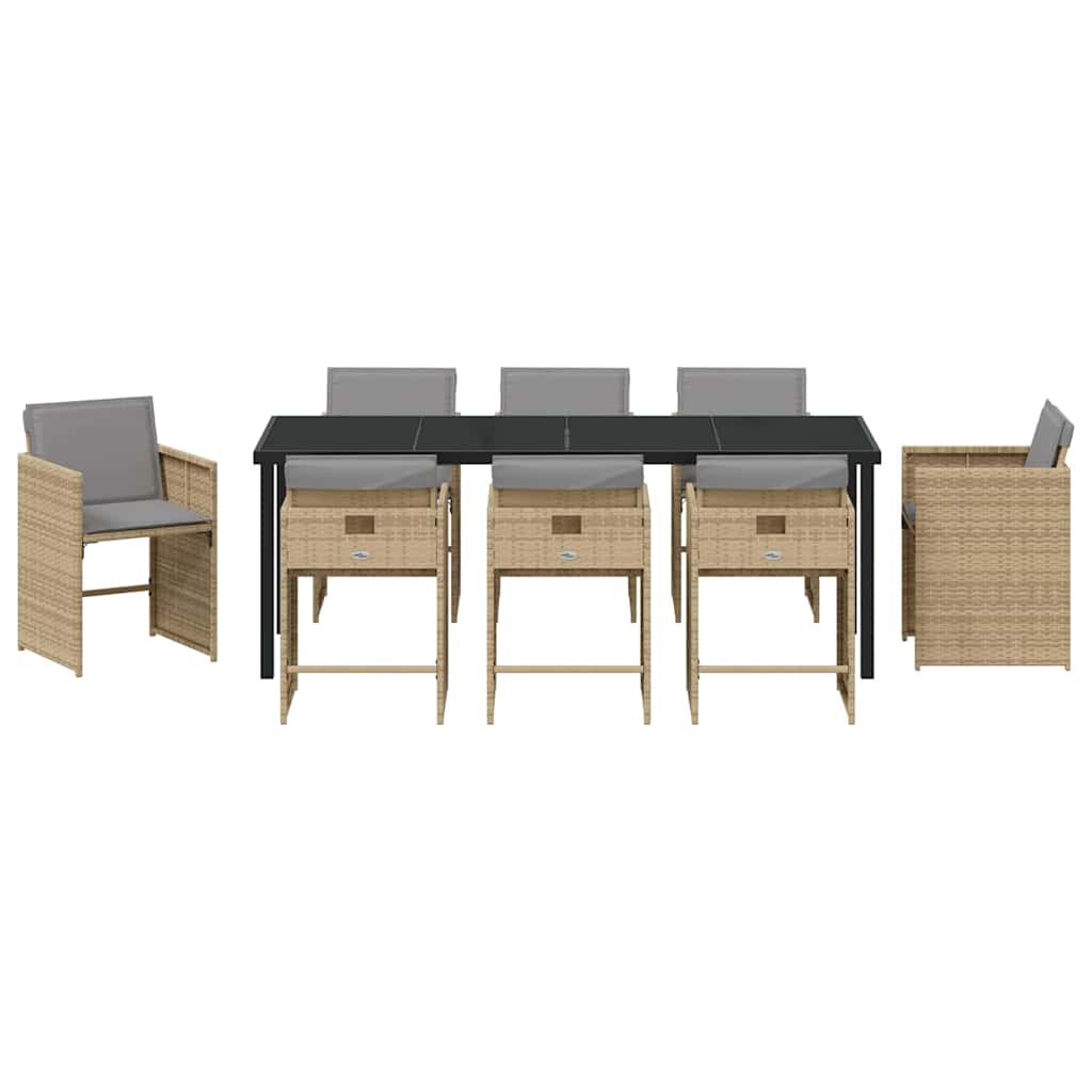 Garten Essgruppe mit Kissen 9 pcs Beige Poly-Rattan
