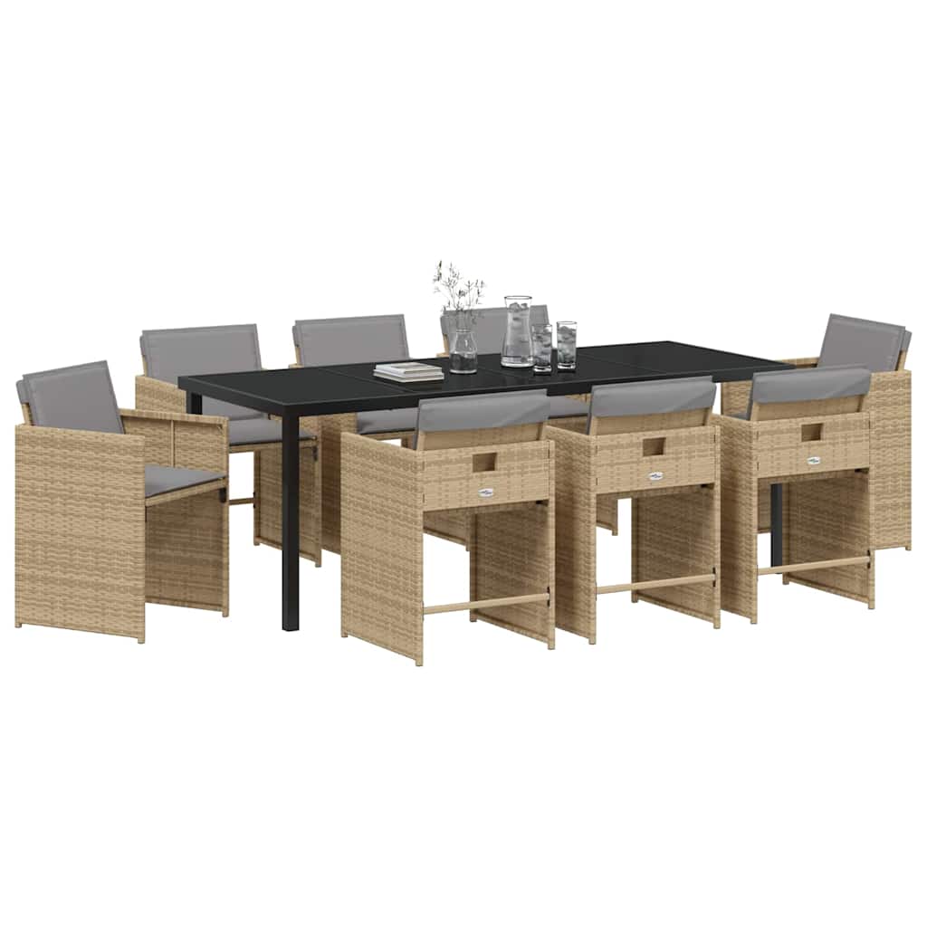 Garten Essgruppe mit Kissen 9 pcs Beige Poly-Rattan