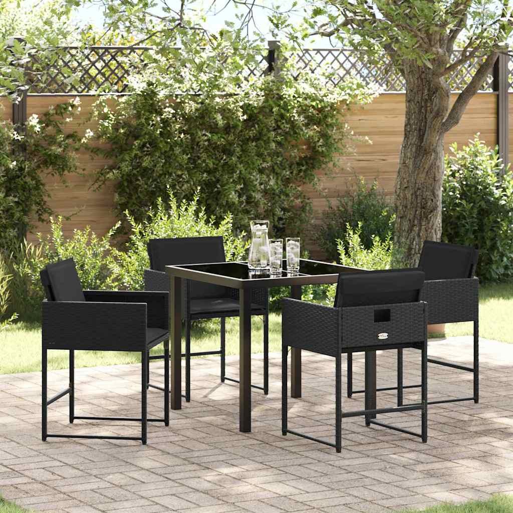 Garten Essgruppe mit Kissen 5 pcs Schwarz Poly-Rattan