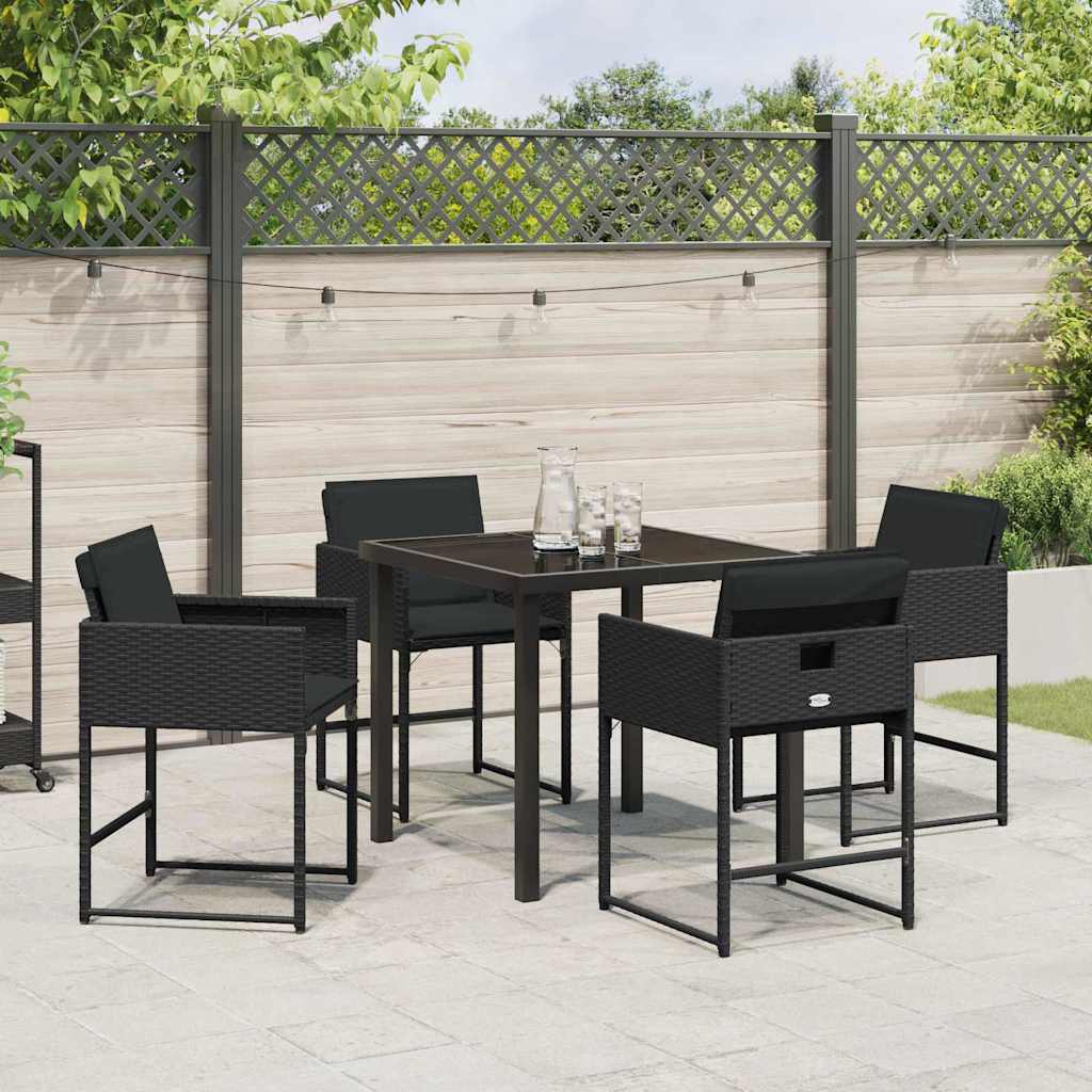 Garten Essgruppe mit Kissen 5 pcs Schwarz Poly-Rattan