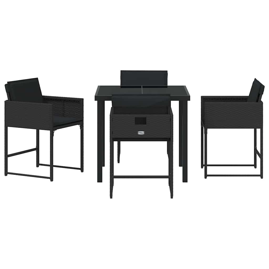 Garten Essgruppe mit Kissen 5 pcs Schwarz Poly-Rattan
