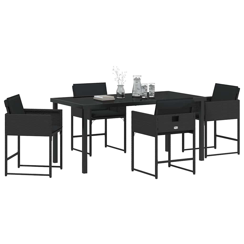 Garten Essgruppe mit Kissen 5 pcs Schwarz Poly-Rattan