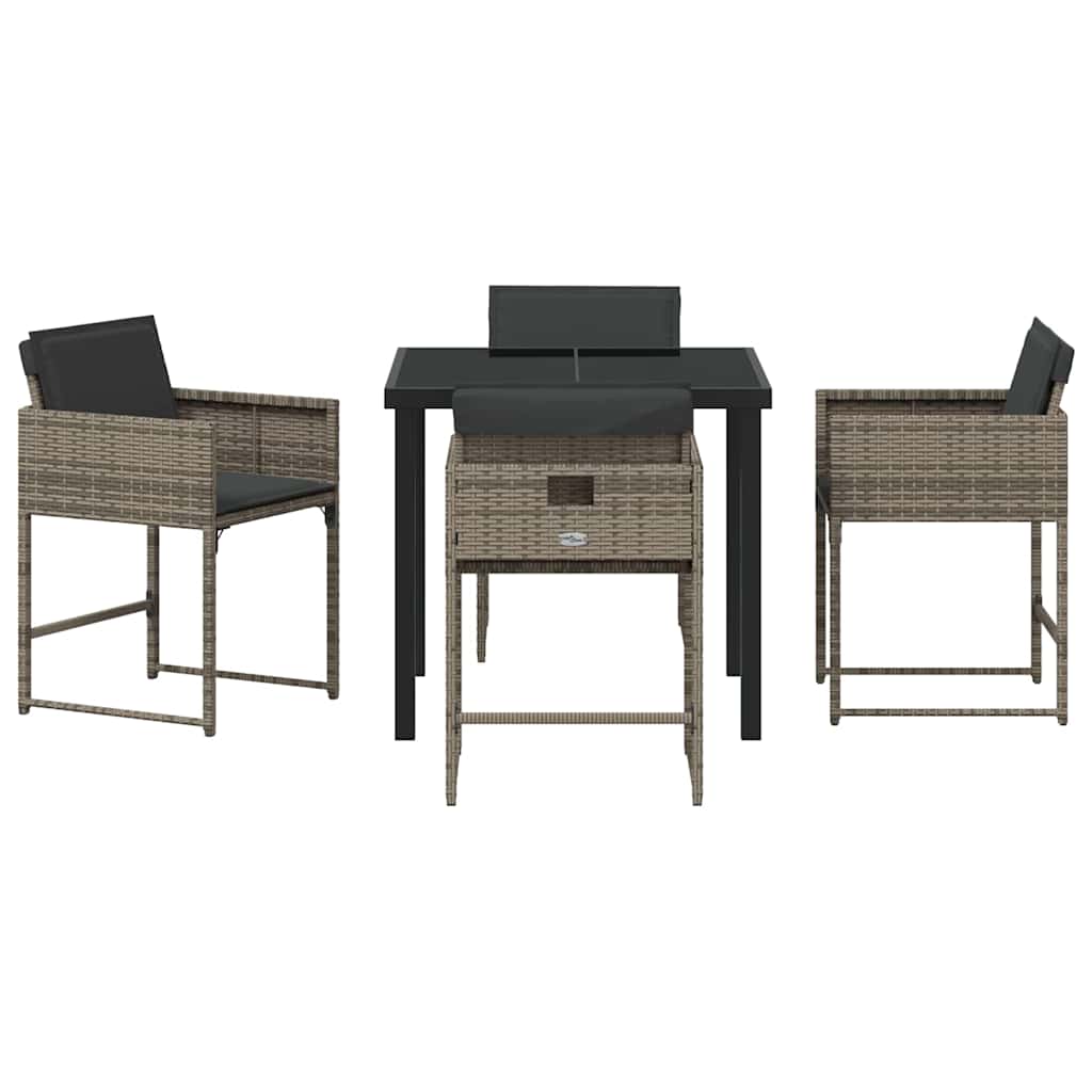 Garten Essgruppe mit Kissen 5 pcs Grau Poly-Rattan