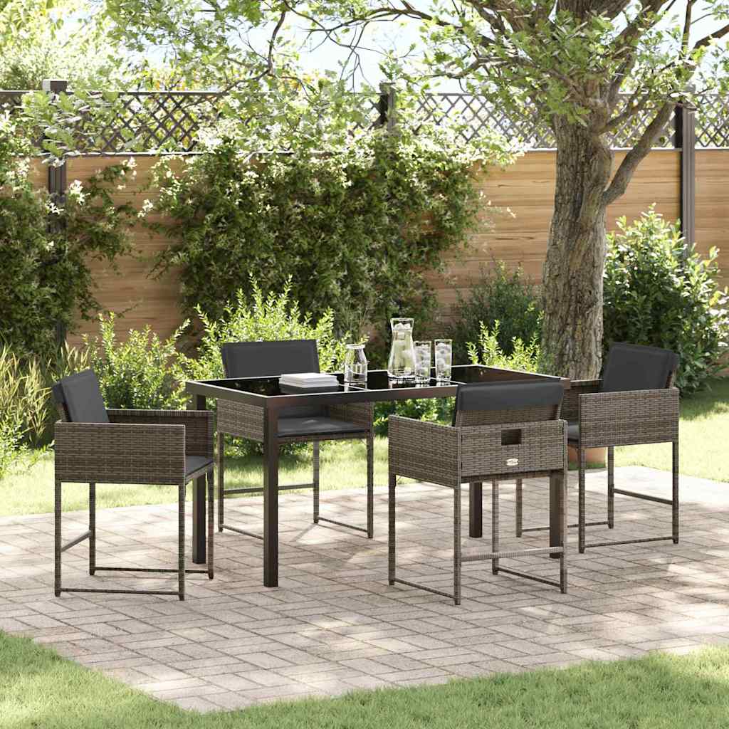 Garten Essgruppe mit Kissen 5 pcs Grau Poly-Rattan