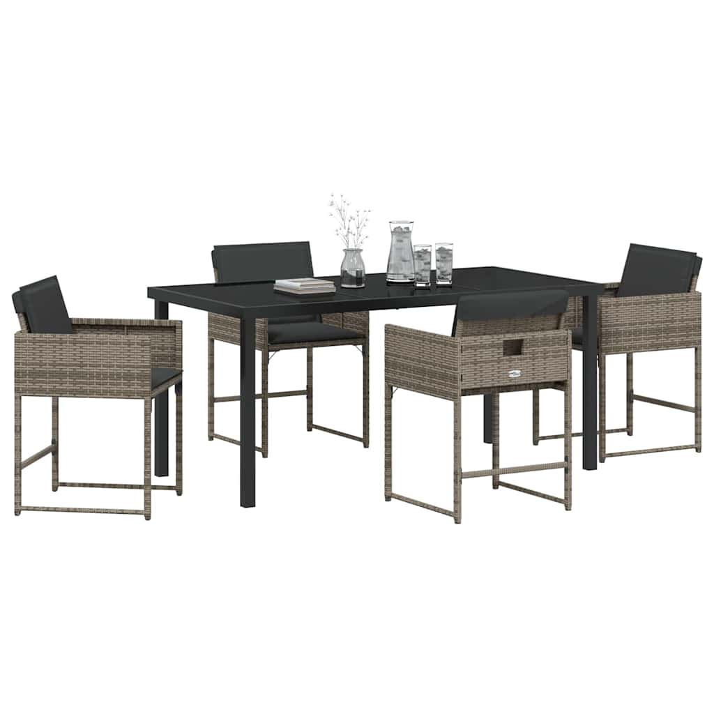 Garten Essgruppe mit Kissen 5 pcs Grau Poly-Rattan