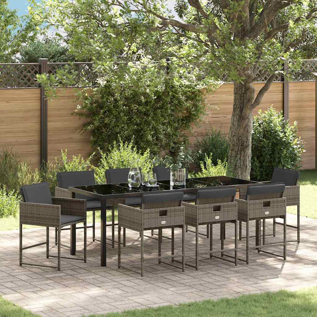 Garten Essgruppe mit Kissen 9 pcs Grau Poly-Rattan