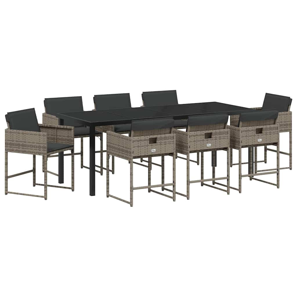 Garten Essgruppe mit Kissen 9 pcs Grau Poly-Rattan