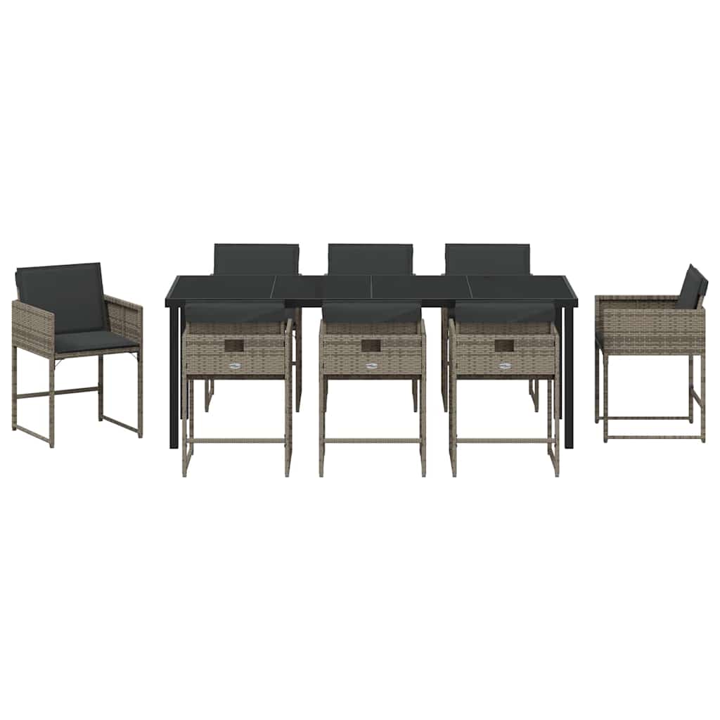 Garten Essgruppe mit Kissen 9 pcs Grau Poly-Rattan
