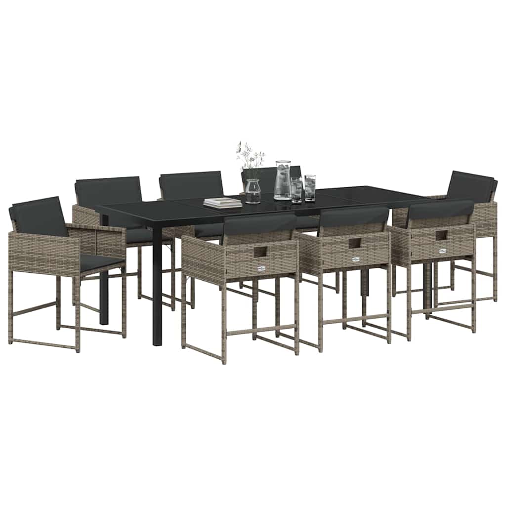 Garten Essgruppe mit Kissen 9 pcs Grau Poly-Rattan