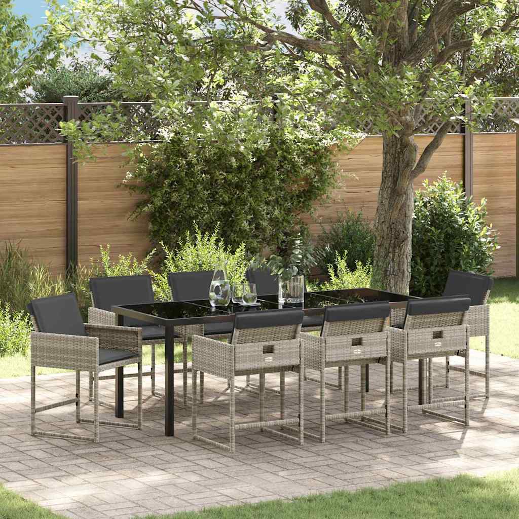 Garten Essgruppe mit Kissen 9 pcs Hellgrau Poly-Rattan
