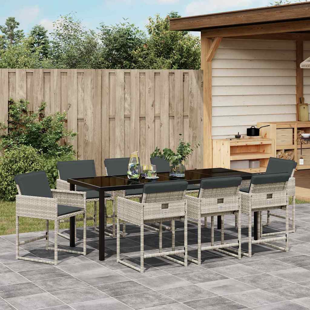 Garten Essgruppe mit Kissen 9 pcs Hellgrau Poly-Rattan
