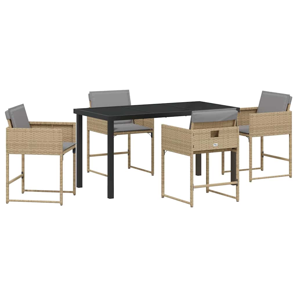 Garten Essgruppe mit Kissen 5 pcs Beige Poly-Rattan