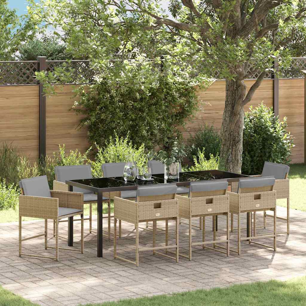 Garten Essgruppe mit Kissen 9 pcs Beige Poly-Rattan